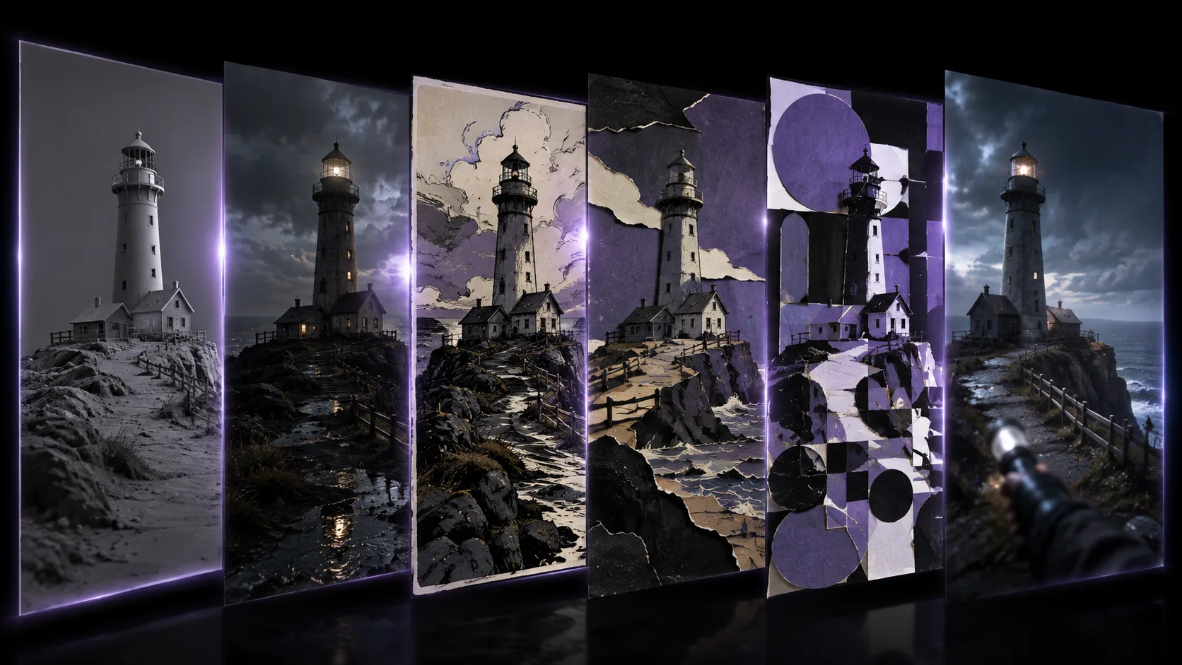 One subject explored through multiple visual styles