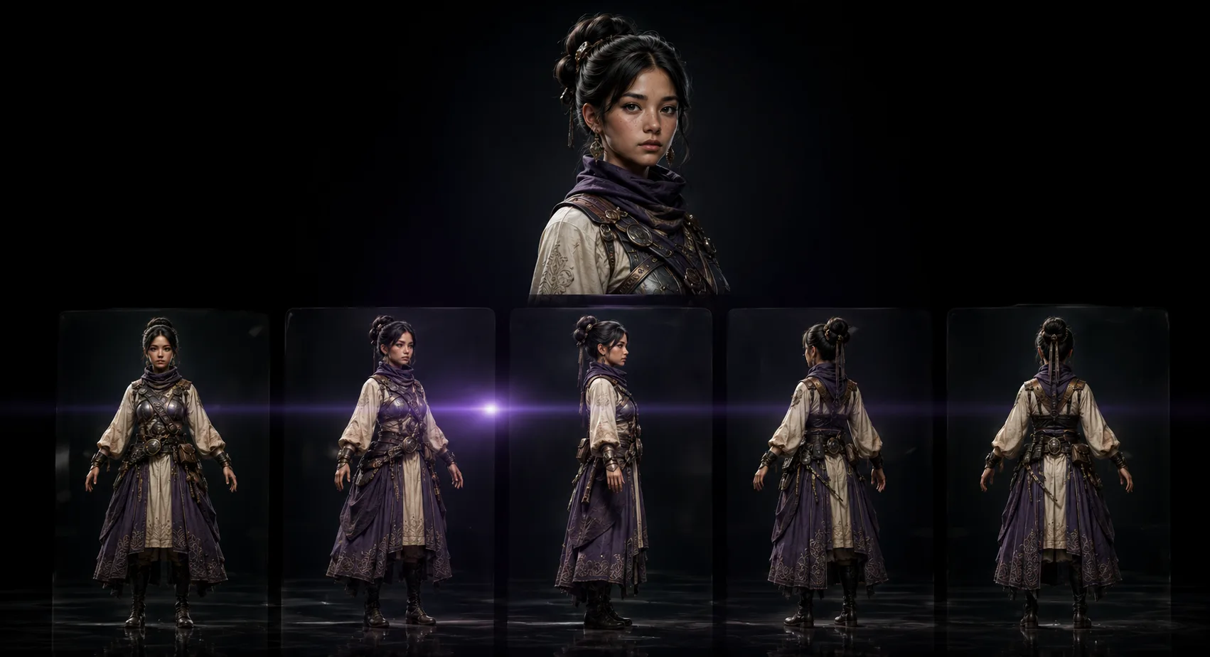 A consistent character shown from multiple views